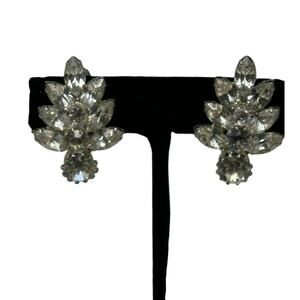 Vintage Rhinestone Clip-On Silver Tone Stud Statement Earrings